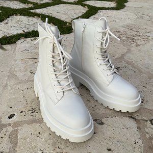 Steve Madden Malvina White Leather Platform Combat Boot US Women's Size 8.5